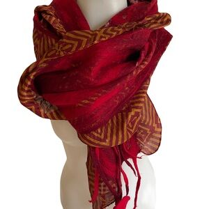 Red & Gold Nuno Felted Wool and Silk Patterned Women's Scarf